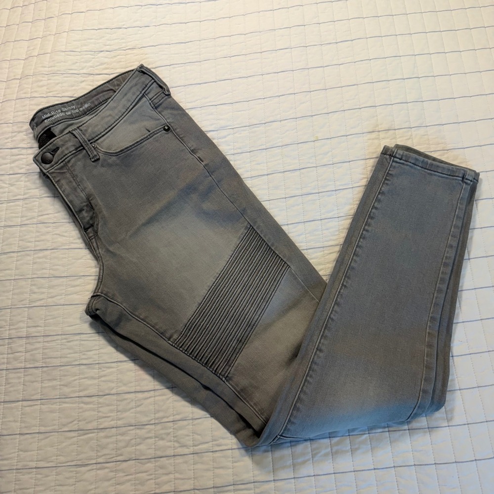 Mossimo Denim Gray Moto Mid-Rise Skinny Jeans Power Stretch Size 8/R 29‎